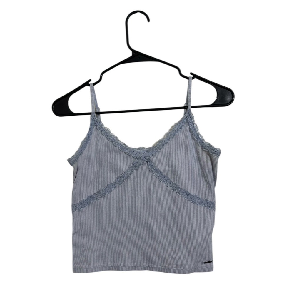 Hollister Must-Have Collection Light Blue Ribbed Lace Trim Camisole Top Large